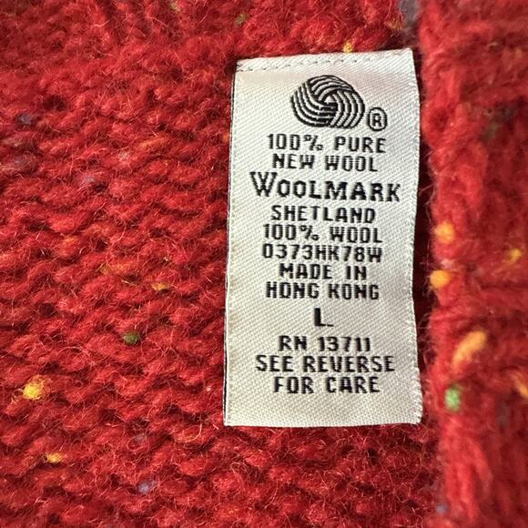 VTG Valerie Steven’s Sport 100% Wool Womens L Rainbow Speckled Red Cardigan - Picture 5 of 9